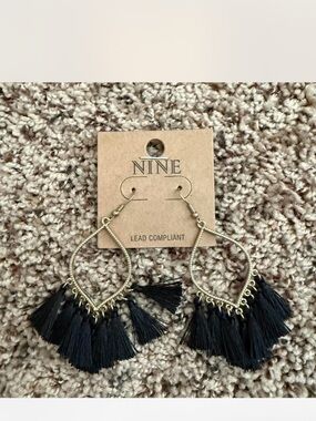 NINE Black Tassel Teardrop Earrings